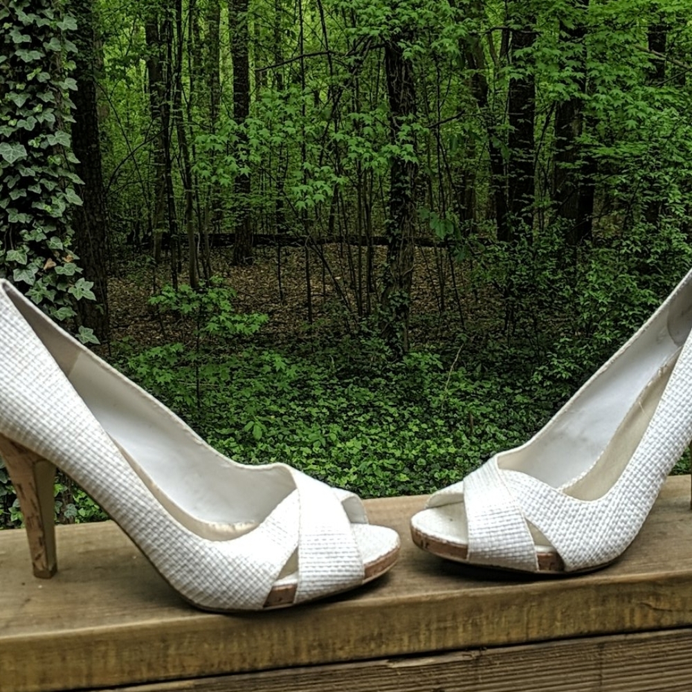 Nine West white platform peeptoe shoes sz size 12